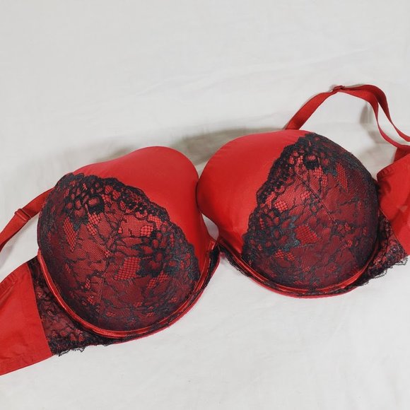 Cacique Other - Cacique Red w Black Lace Underwire Push Up Bra Size 42H